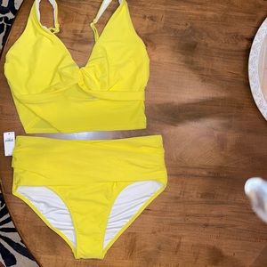 NWT yellow 2 piece high waist bathing suit